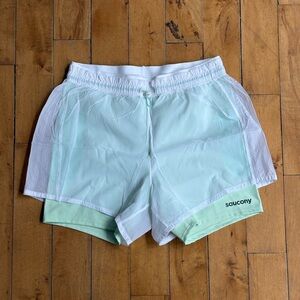 Saucony Two-in-One Shorts - Mint Green and White
